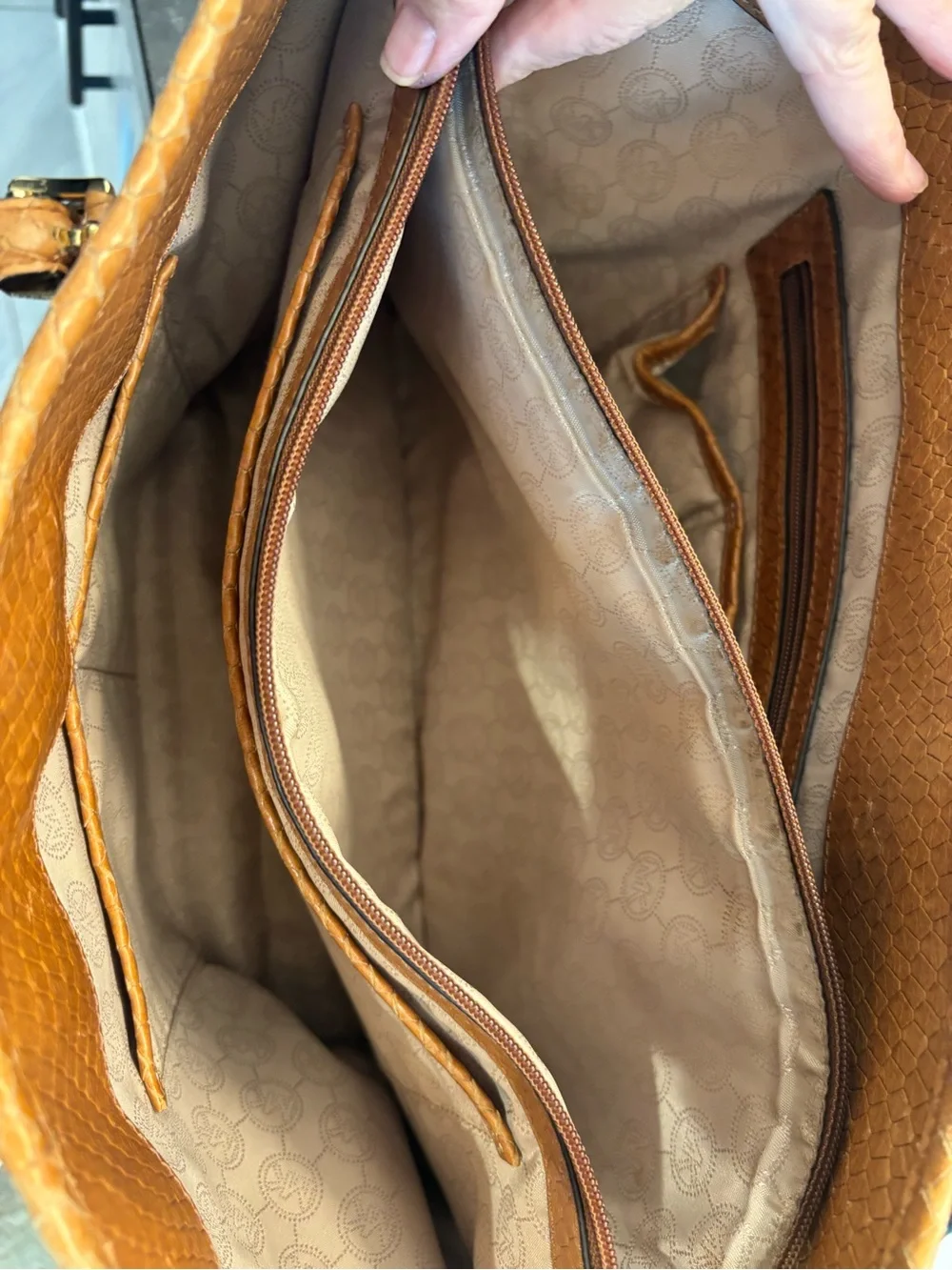 Michael Kors Cognac Embossed Leather Tote with Gold Logo
